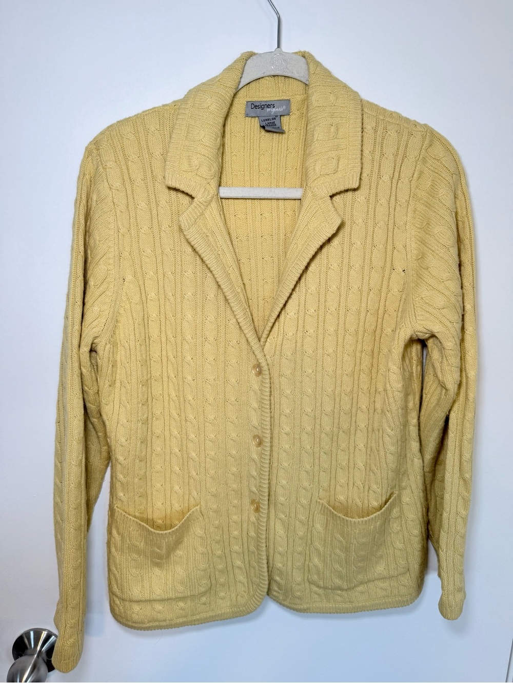 Yellow Cable-Knit Cardigan Sweater